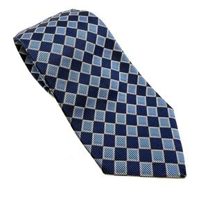 Turnbull & Asser Mens Silk Tie Blue Geometric Diamond Hand Made England 58x3.75